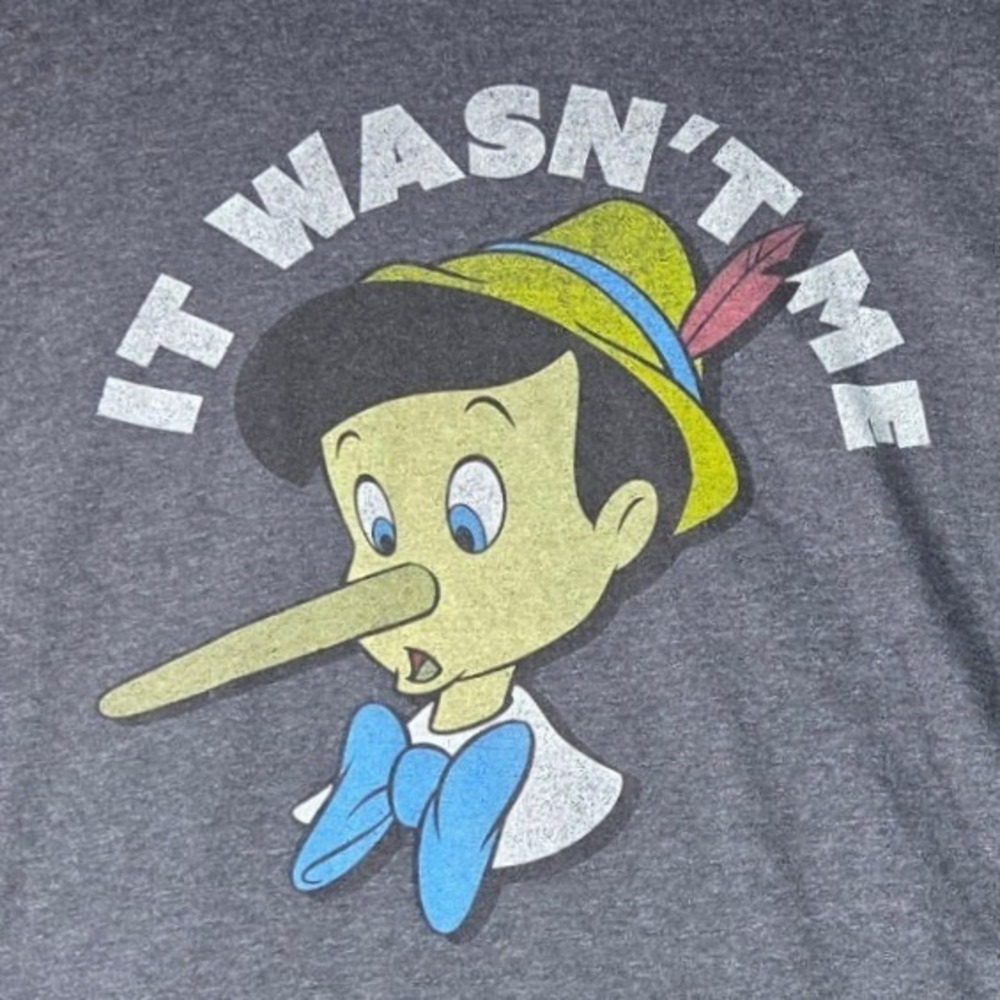 Disney T-Shirt Mens 2XL Gray Pinocchio It Wasn't Me Graphic Short Sleeve Tee